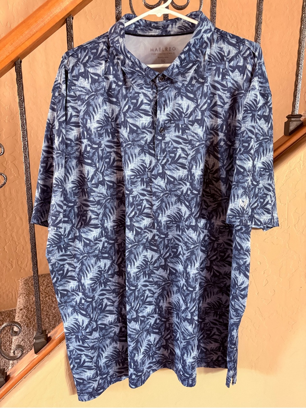 Men's Blue Tropical Print Polo Shirt